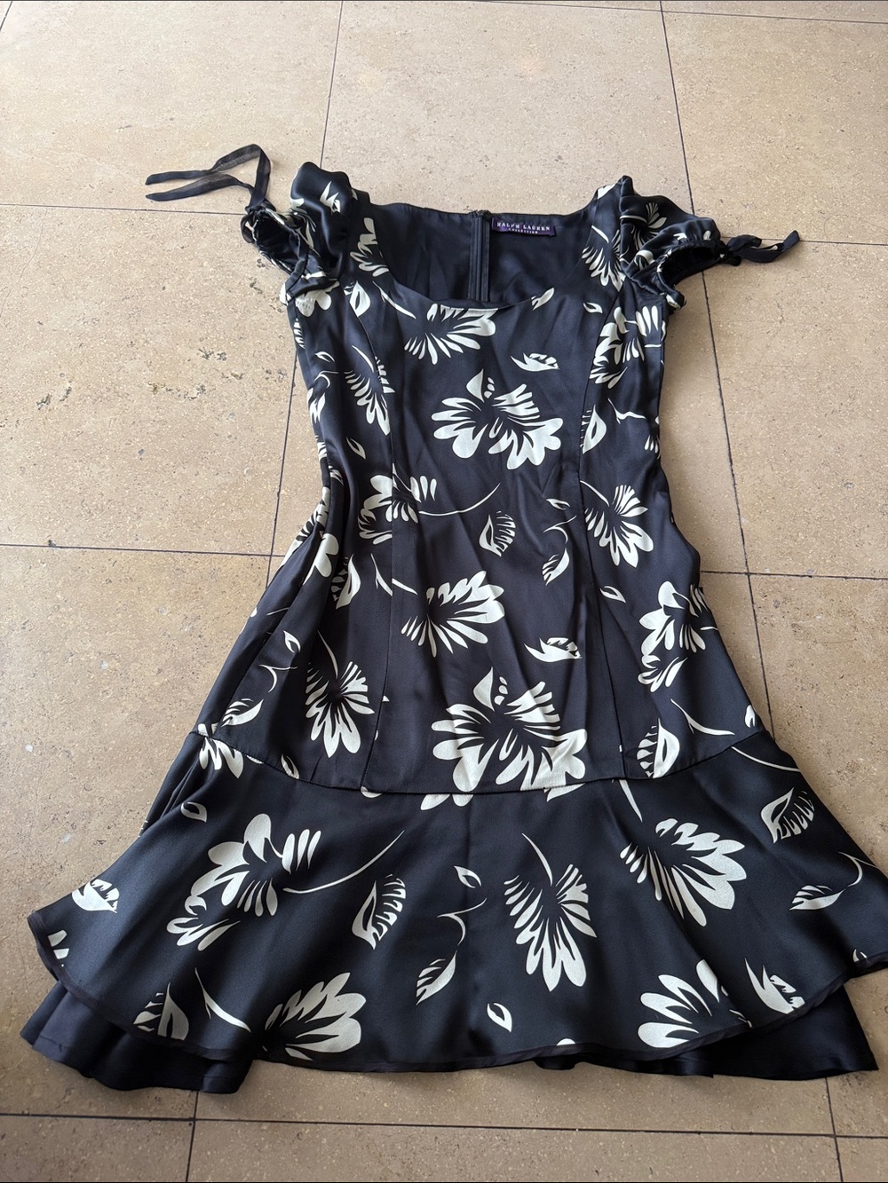 Ralph Lauren Purple Label Black Mini Dress with Cream Floral Motif
